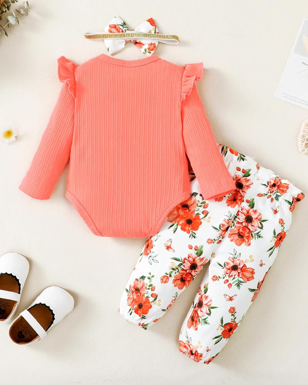 Newborn Baby Girl Clothes Infant Outifts Long Sleeve Romper Floral Pant Set Fall Winter Baby Girl Clothes - Image 3